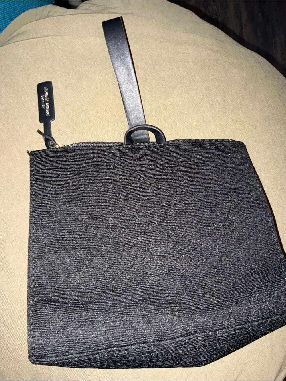 Giorgio Armani Black Textured Men's Tote with Logo Tag